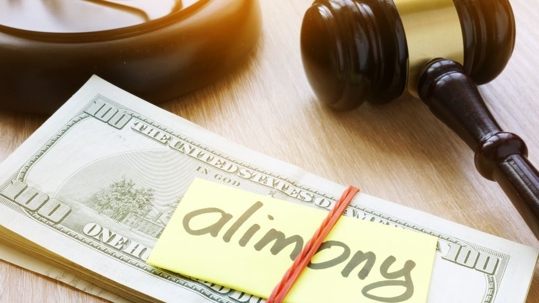 Stack of cash labeled "alimony"